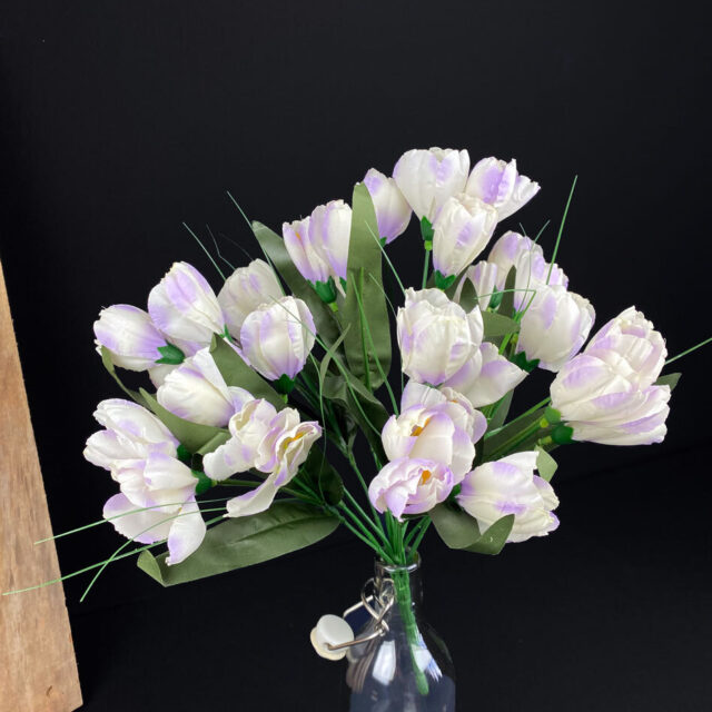 Krookus tekokukkakimppu, kerma/violetti