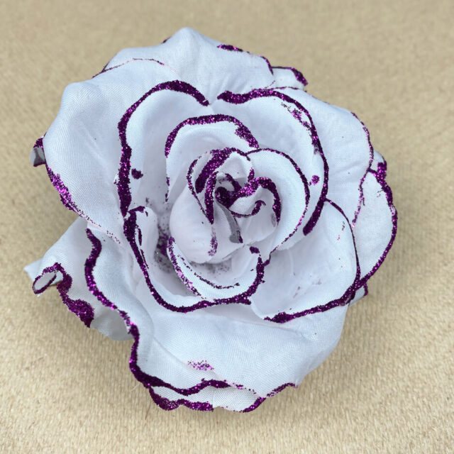 Kimalleruusu tekokukkapää, valkoinen/violetti