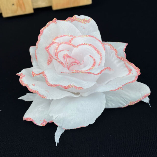 Kimalleruusu tekokukkapää, valkoinen/rosa