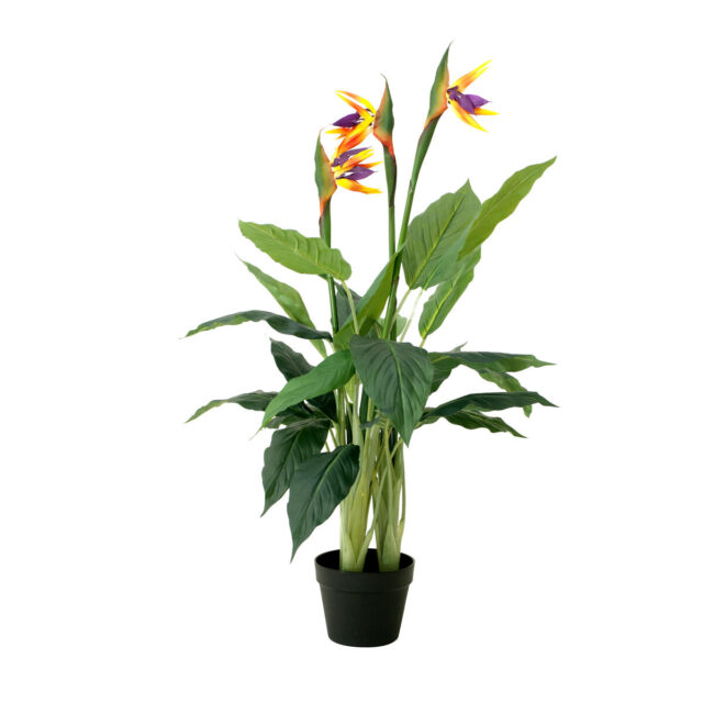 90 cm korkea tekoparatiisikukka vihreillä lehdillä ja värikkäillä kukilla
