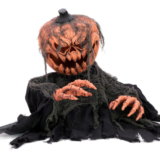 Oranssi ja musta animoitu kurpitsahirviö Halloween-koriste