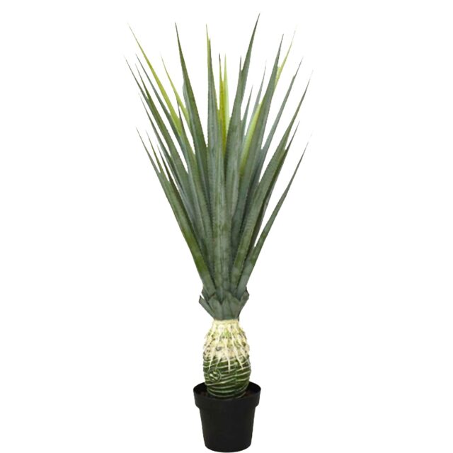 Vihreä aloe-tekokasvi mustassa ruukussa, 120 cm