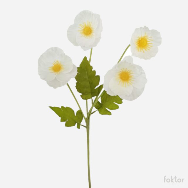Valkoinen anemoni-tekokukkaoksa, jossa neljä kukkaa
