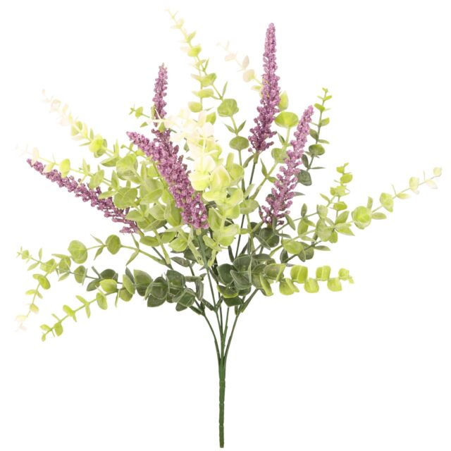 Vihreä ja violetti eukalyptus-tekokukkakimppu