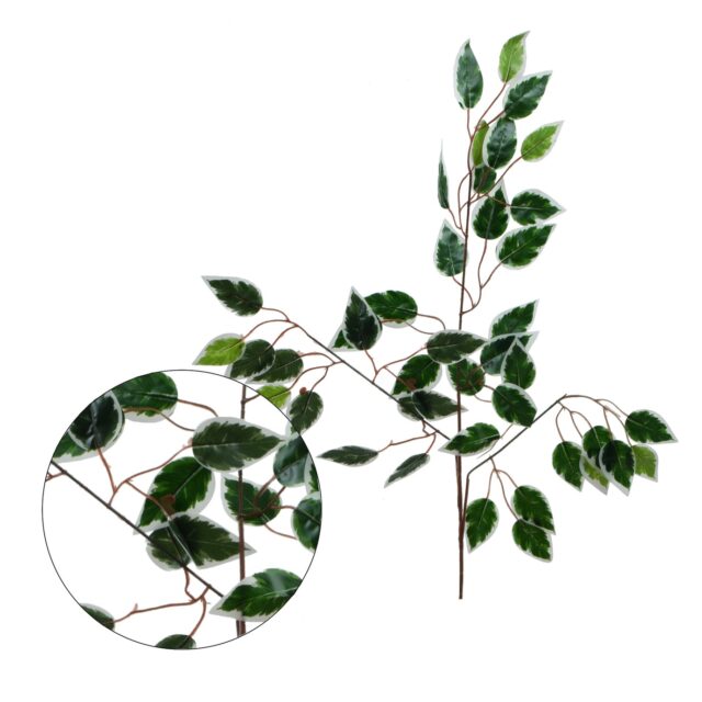 Vihreä-valkoinen fikuksen tekokasvin lehtioksa 60 cm