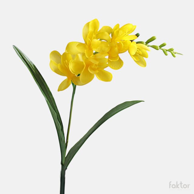 Keltainen freesia-tekokukkaoksa, 6 kukintoa, 56 cm