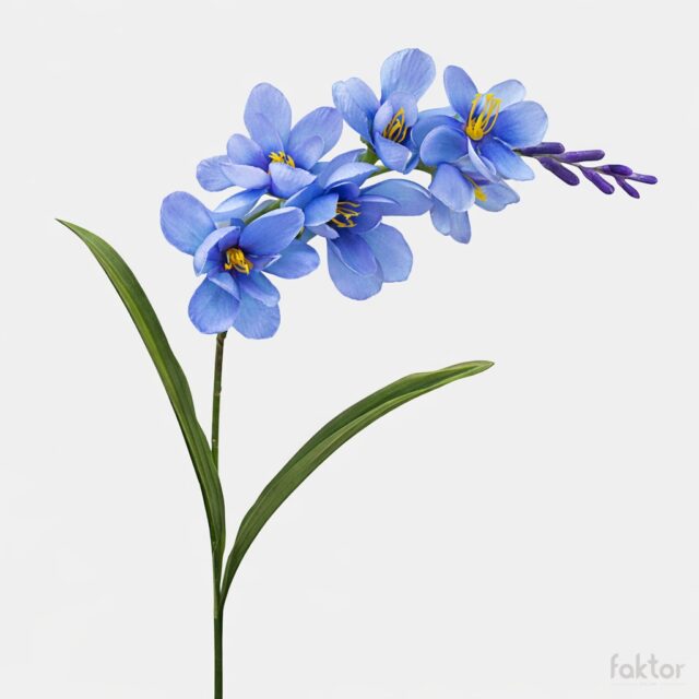 Sinivalkoreunainen freesia-tekokukkaoksa, 6 kukkapäätä, 56 cm