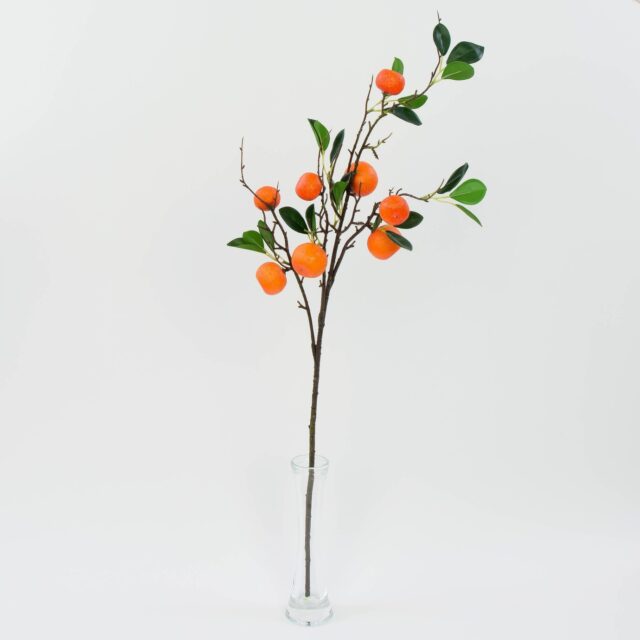 Oransseilla mandariineilla ja vihreillä lehdillä varustettu tekokasvioksa