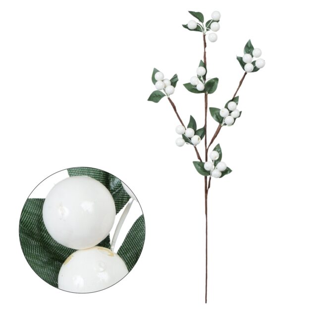 Valkoinen tekokukkaoksa koristeellisilla palloilla, 67 cm