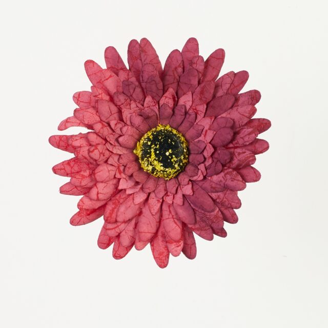 Tummanpunainen painettu gerbera-tekokukan pää, halkaisija 12 cm