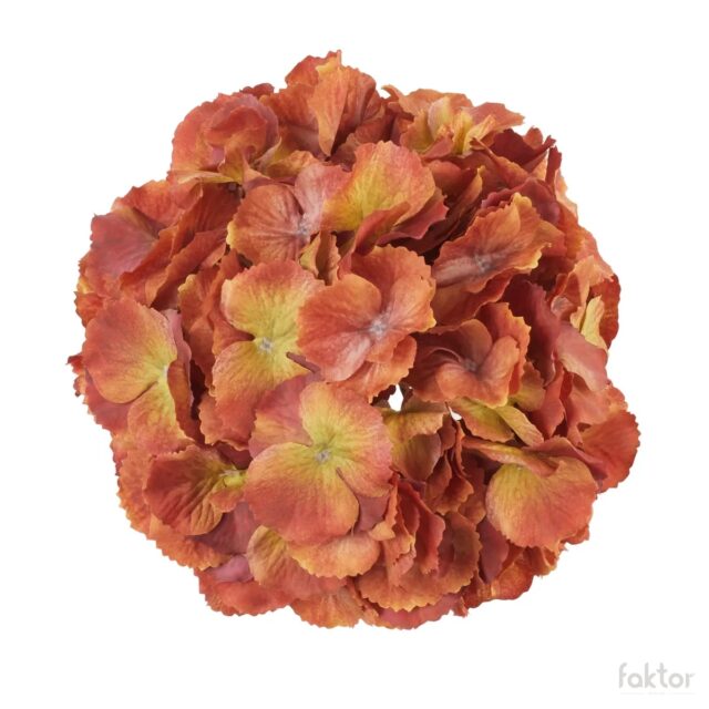 Oranssi hortensian tekokukan kukkapää, halkaisija 23 cm