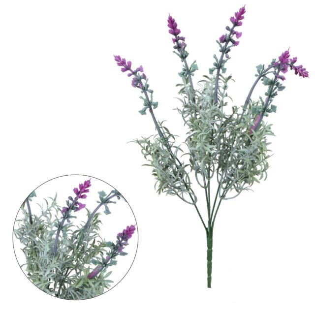 Violetti laventelia jäljittelevä tekokukkakimppu 35 cm