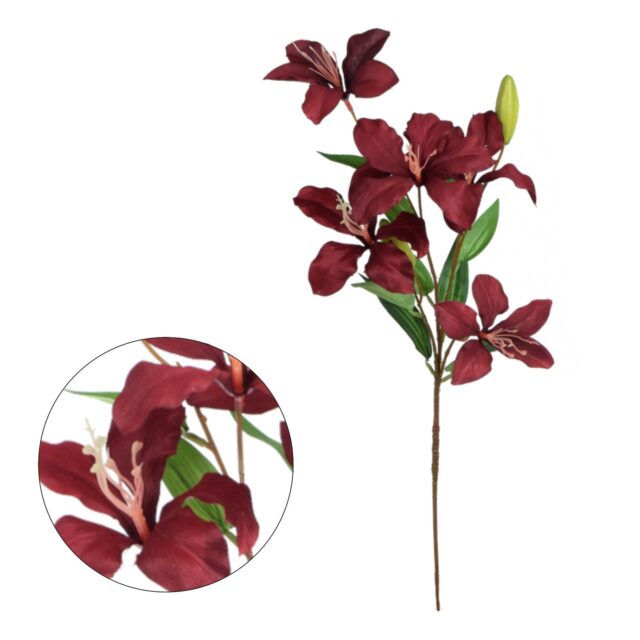 Burgundinpunainen liljan tekokukkaoksa 70 cm