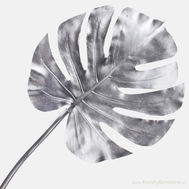 Hopeanvärinen metallinhohtoinen monstera-tekolehvä