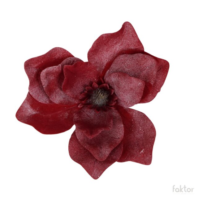 Punainen huurrettu magnolian tekokukan kukkapää