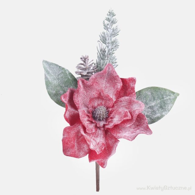Punainen huurteinen magnolia tekokukkaoksa