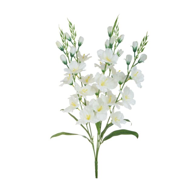 Valkoinen gladioluksista koostuva tekokukkakimppu 70 cm