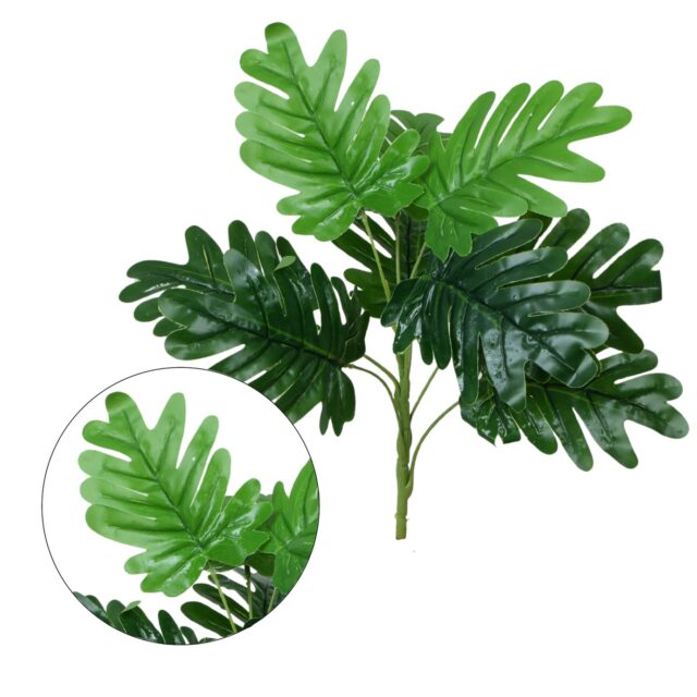 Vihreä monstera-philo tekokukkakimppu, 37 cm