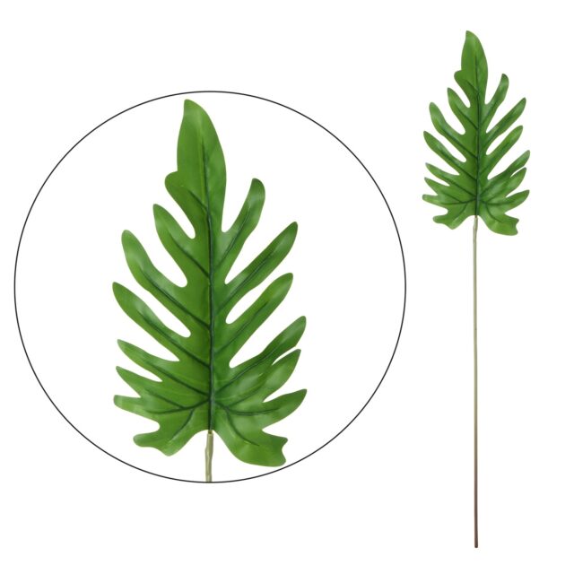Vihreä tekokasvin monstera-lehti varrella, 62 cm