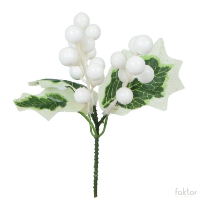 Valkoinen joulukoristeoksanen marjoilla, 17 cm