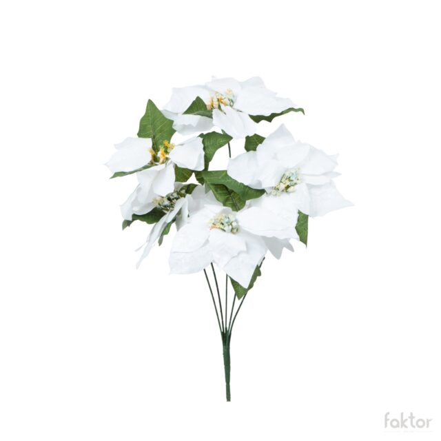 Valkoinen joulutähtitekukkakimppu, 50 cm