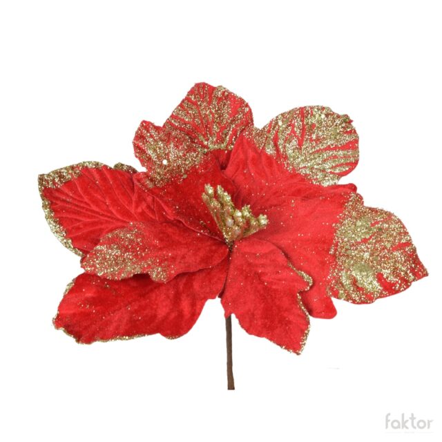 Punainen joulutähden tekokukan kukkapää, 25 cm