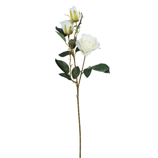 Kermanvärinen tekoruusun oksa, kolme ruusunkukkaa, 62 cm