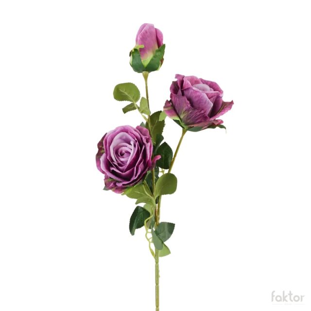 Violetti tekoruusunoksa, kolme ruusua, 84 cm