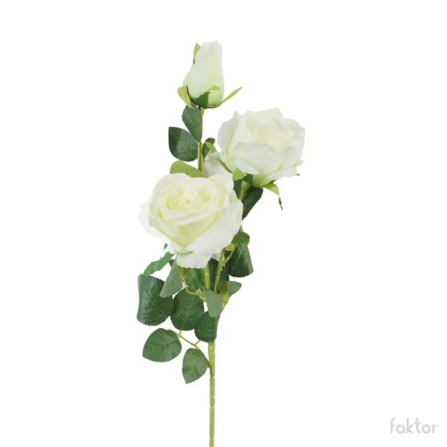 Kermanvärinen tekoruusun oksa, kolme ruusua, 84 cm