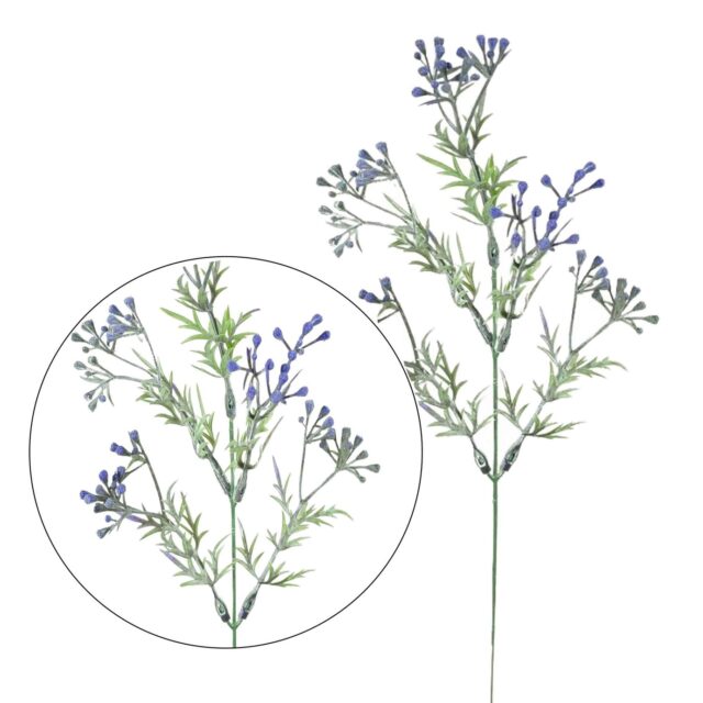 Vihreä ja liila tekokasvin rosmariinin oksa, 32 cm