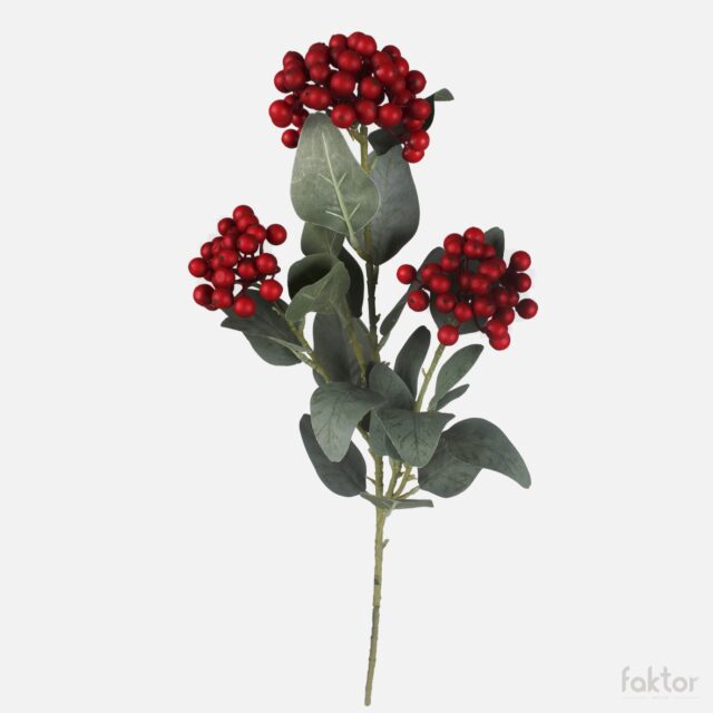 Punainen tekokukkaoksa marjoilla, 65 cm