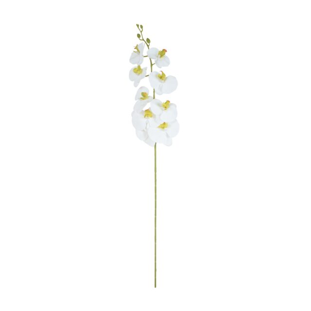 Valkoinen kumipintainen tekokukkaorkidean oksa 102 cm