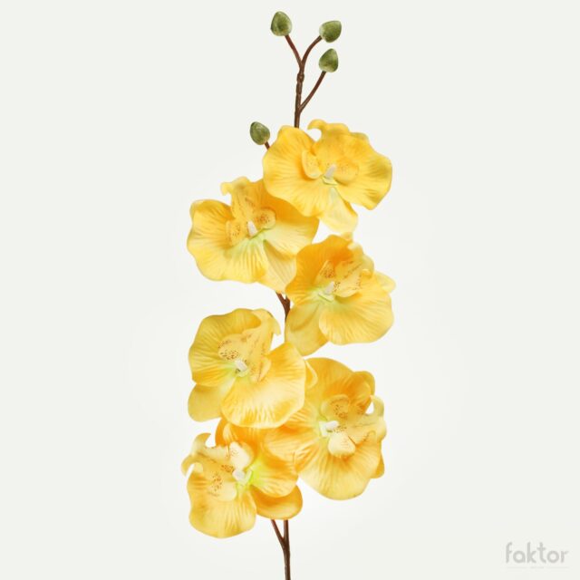 Keltainen satiiniorkidea tekokukka 80 cm