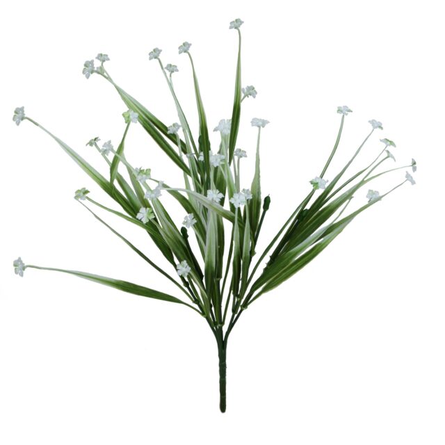 Vihreä-valkoinen tekokukkakimppu ruoholla ja pienillä kukilla, 35 cm