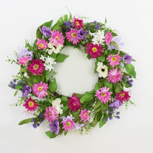 Monivärinen tekokukkaseppele, halkaisija 60 cm