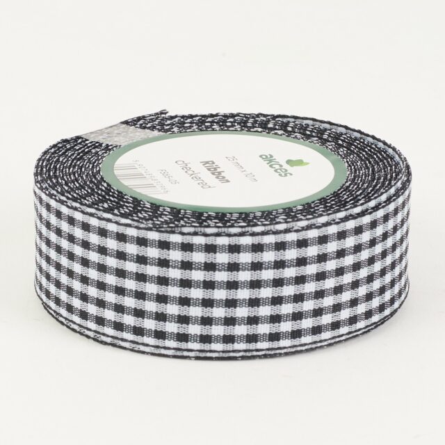 Valko-musta ruudullinen nauha 2,5 cm × 10 m