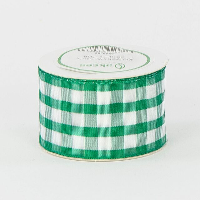 Valko-vihreä ruudullinen nauha, 3,8 cm × 10 m