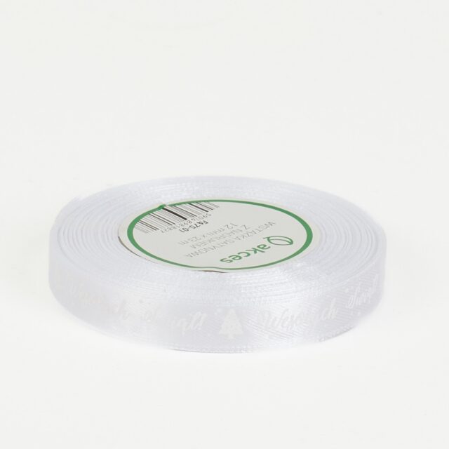 Valkoinen painettu satiininauha 12 mm × 23 m