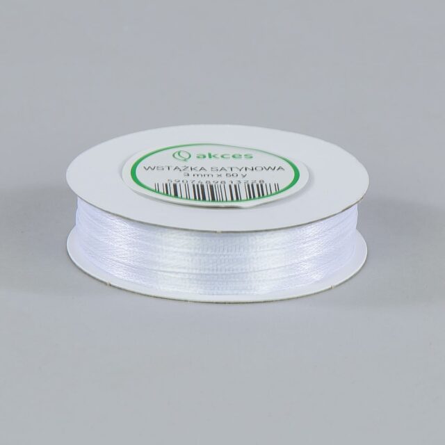 Valkoinen satiininauha 3 mm × 50 yd