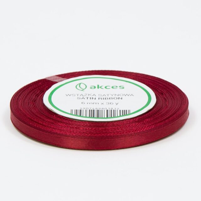 Viininpunainen satiininauha 6 mm × 36 y