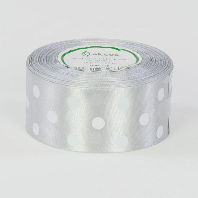 Hopeinen pilkullinen satiininauha