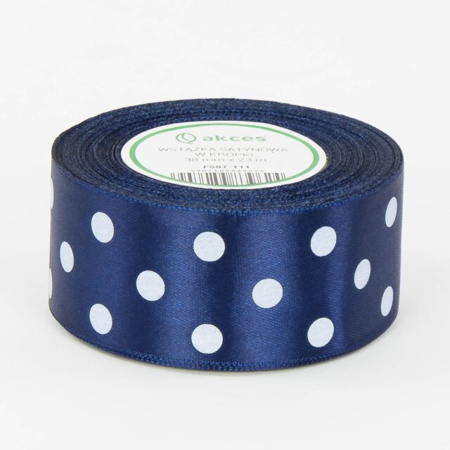 Laivastonsininen pilkullinen satiininauha 38 mm × 25 y
