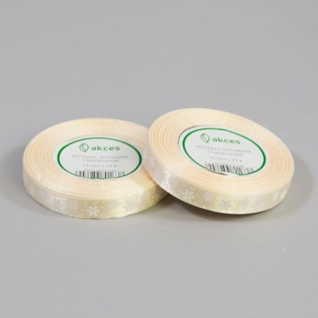 Kermanvärinen painettu satiininauha 12 mm × 23 m