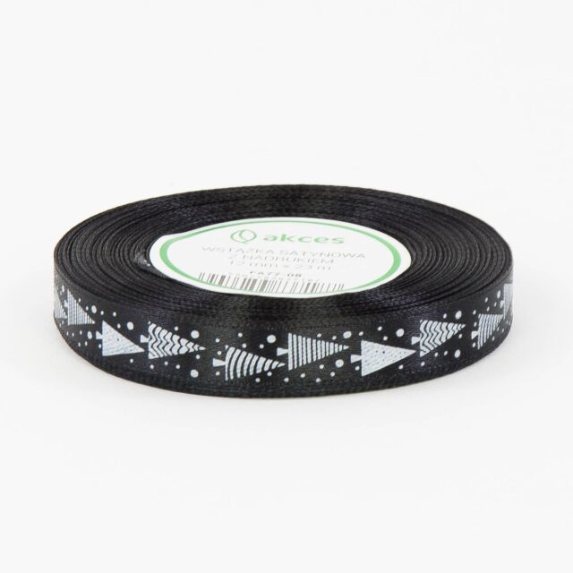 Musta satiininauha painatuksella