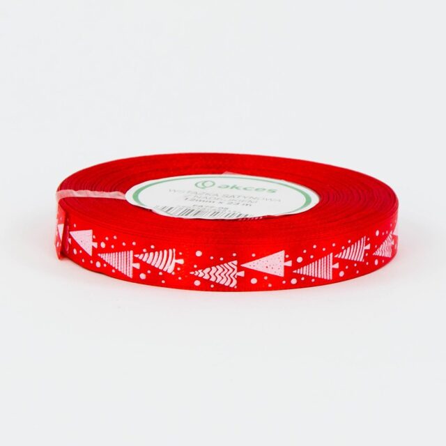 Punainen painettu satiininauha 12 mm × 23 m