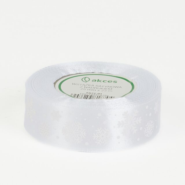 Valkoinen painettu satiininauha 25 mm × 23 m