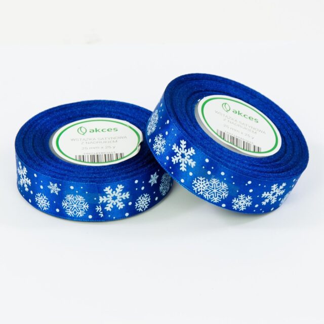 Sininen painettu satiininauha 25 mm × 23 m