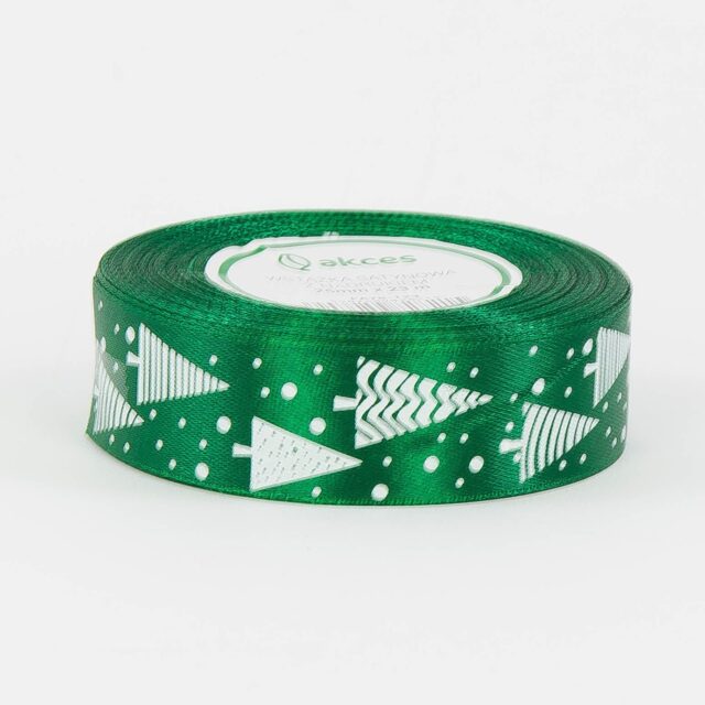 Pullonvihreä painettu satiininauha 25 mm × 23 m
