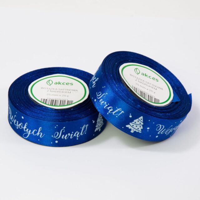 Sininen painettu satiininauha 25 mm × 23 m