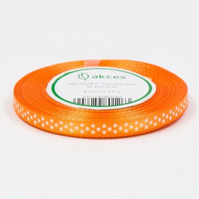 Oranssi pilkullinen satiininauha 6 mm × 25 y